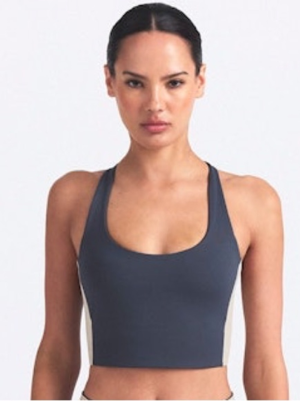 SKIMS Athletic Crop Top in Dark Gray with Cream Panels